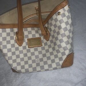 Louis Vuitton White and Tan Checkered Shoulder Bag